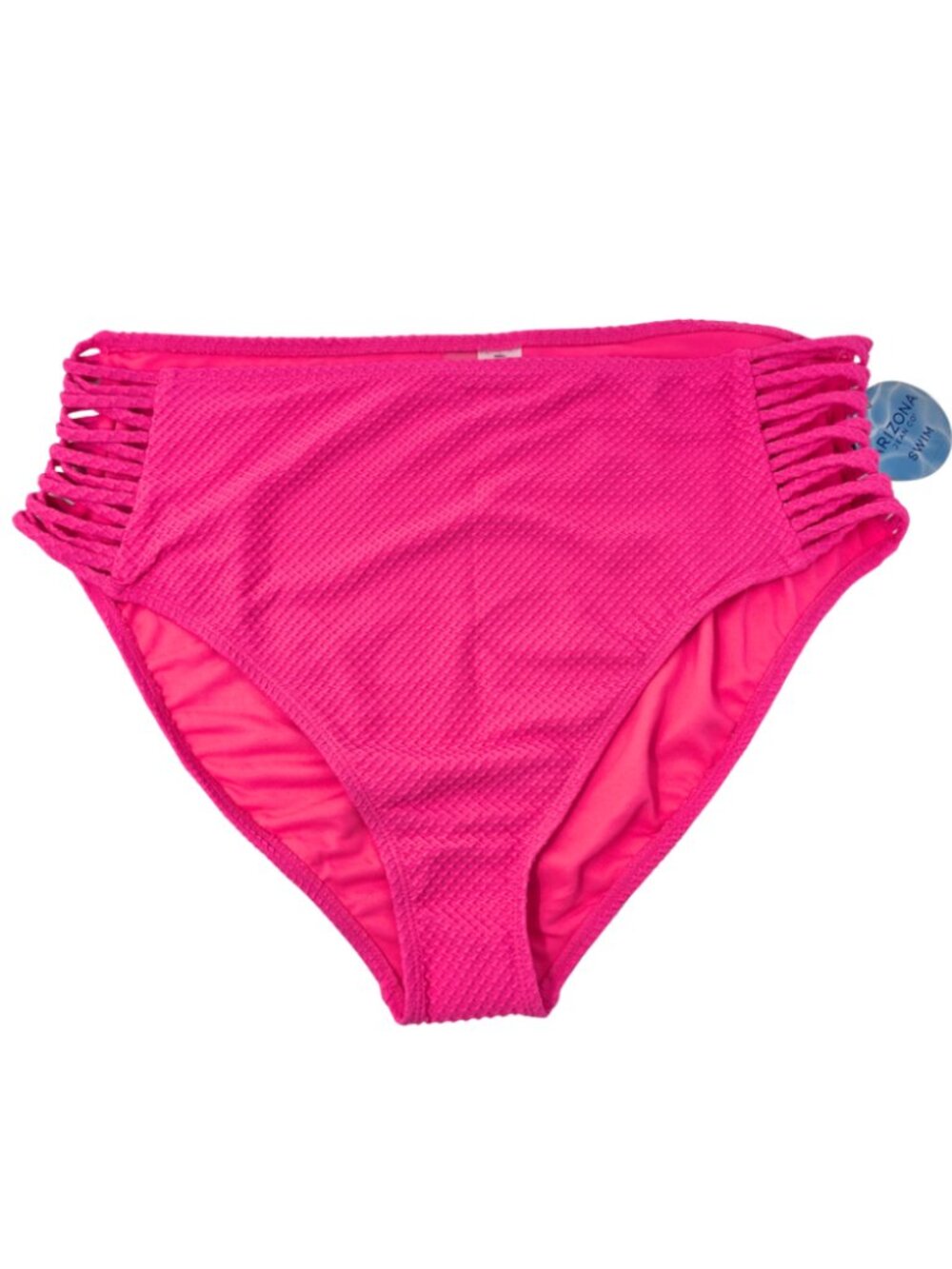New Arizona Womens Jrs XXL Hot Pink Crinkle High Waist Lined Bikini Swim Bottoms